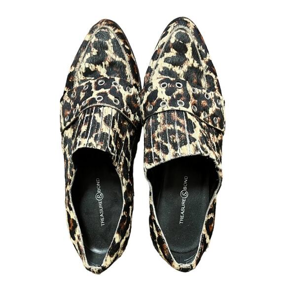 TREASURE & BOND Calf Hair Leopard Print Point Toe Slip On Ainsley Loafers SZ 8 - Picture 6 of 10